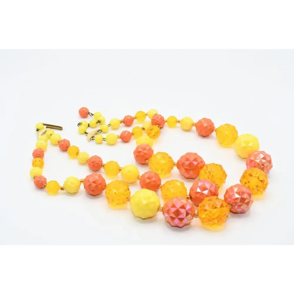 Vintage West Germany Lucite Necklace Double Strand Orange Yellow Faceted